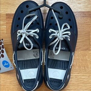CROCS Dark Blue Boat Shoes with White Accents